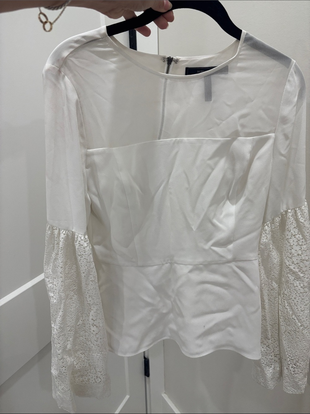BCBGMaxAzria White Lace Bell-Sleeve Blouse